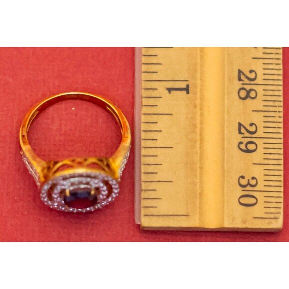 Size 7, Vintage Double Rings Maroon Faux Gem Two Tone Ring - F40 - Picture 3 of 3